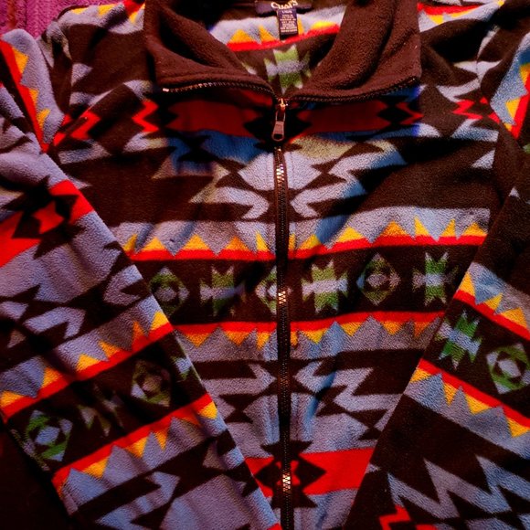 Chaps Sweaters - Vintage Chaps Aztec Southwest Multicolor Print Full Zip Fleece Jacket Womens LG